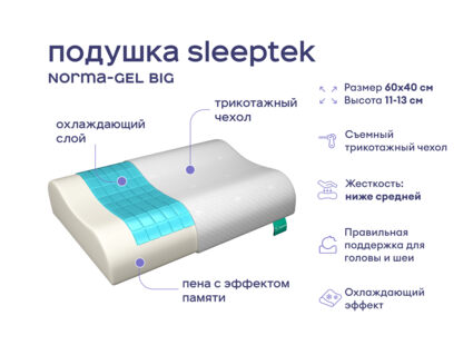 Одеяло Димакс Лебяжий пух всесезонное + подушка Sleeptek Norma-GEL+ подушка Sleeptek Norma-GEL BIG 1473